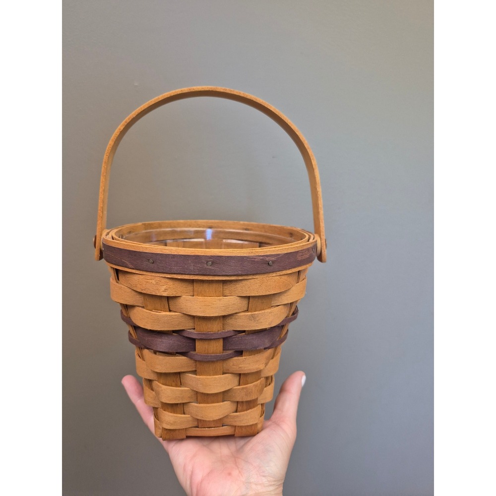 Longaberger 1994 Small Basket Wood Handle Woven Farmhouse Decor w Liner